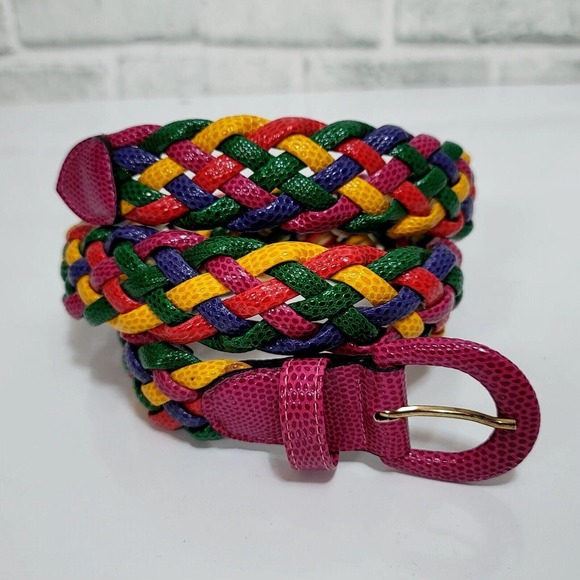 Express Accessories - Vintage 90s Express Compagnie Intl Womens L Colorful Bright Braided Waist Belt